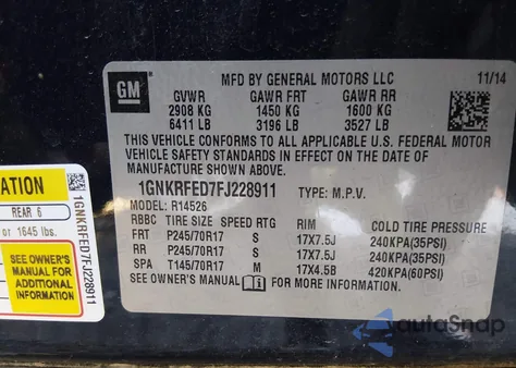 2015 Chevrolet Traverse Ls from USA, damaged, VIN 1GNKRFED7FJ228911